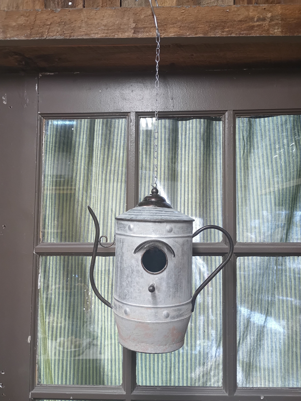 Teapot Looking Rustic Metal Hanging Birdhouse - Gray